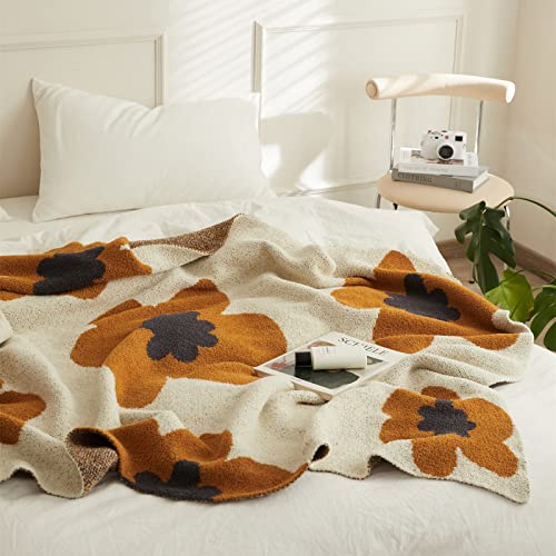 Floral Throw Blanket Big Flower Pattern Soft Cozy Warm Fuzzy Fluffy Microfiber Feather for Couch Bed Sofa Baby Pets Home Decor All Season (Chen Orange, 47''x59'') - color: Chen Orange