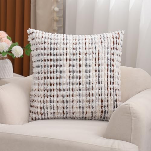 LUOYEHK Boho Throw Pillow Covers 20x20 Inch Set of 2 Farmhouse Neutral Pillow Covers Chenille Tufted Pillowcase for Couch Sofa Bed Living Room, Brown White - color: Brown White, size: 20" x 20" (Pack of 2)