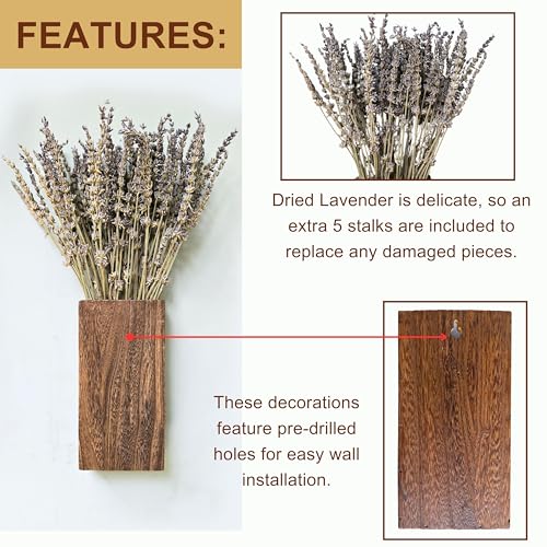 LaLaGreen Wood Wall Planters (8 Inch, 2 Pack) 150 Stalks of Lavender Dried Flower, Wooden Box Vases for Indoor Hanging Planter Rustic Decor Home Living Room Bathroom Modern Farmhouse Trendy Decoration - color: Lavender
