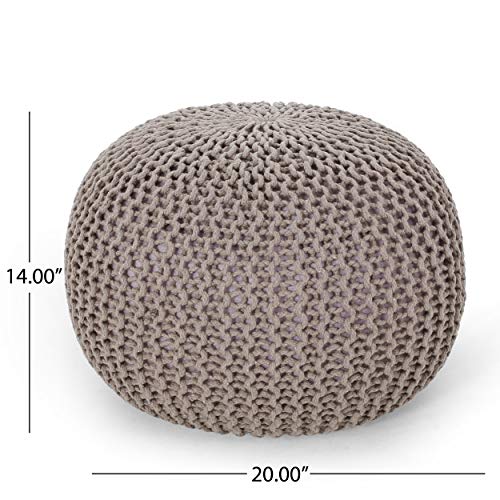 Nahunta Knitted Round Pouf - Cotton - Brown - color: Brown