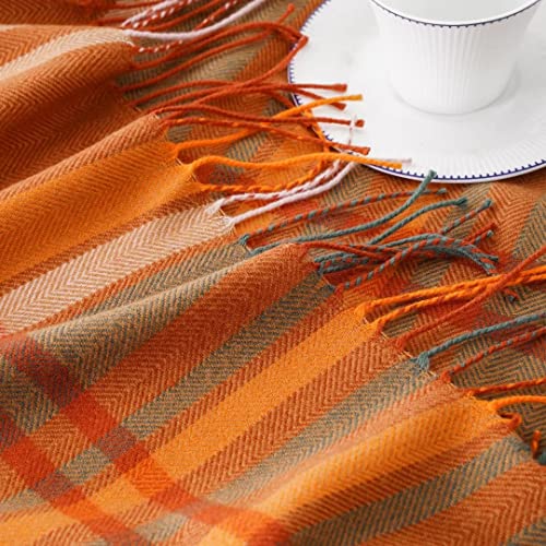 BATTILO HOME Orange Plaid Throw Blanket for Couch - Fall Throw Blanket - Lightweight Buffalo Plaid Blanket Throw Checkered Blanket for Bed, Sofa, Chair,Home Decor, Fall Decor - color: Orange Plaid