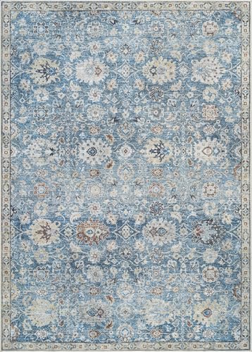 Bloom Rugs Washable Non-Slip 2x3 Rug - Blue/Beige Traditional Oriental Area Rug for Living Room, Bedroom, Dining Room, and Kitchen - Exact Size: 2' x 3' - color: Blue / Beige, size: 2' x 3' (Rectangular)