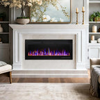 BETELNUT 40" Electric Fireplace Wall Mounted and Recessed with Remote Control, 750/1500W Ultra-Thin Wall Fireplace Heater W/Timer Adjustable Flame Color and Brightness, Log Set & Crystal Options - size: 40 Inch