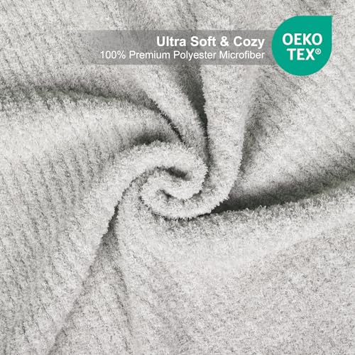 MH MYLUNE HOME Ultra Soft Ribbed Throw Blanket for Couch 50x60 Inches Luxurious Super Cozy Fluffy Microfiber Blanket Plush Warm Reversible Throw Blankets for Sofa Bed - Gray 50 x 60 Inches - color: Ribbed Gray, size: 50"x60" - 550 GSM