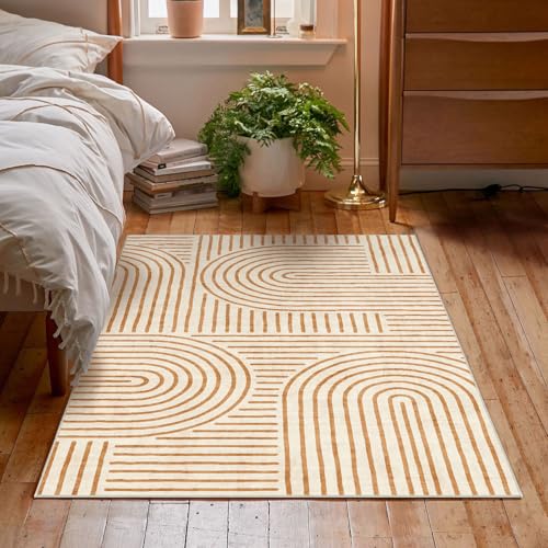 LUXRUG 3x5 Washable Area Rug - Small Entryway Rug Non-Slip Orange Abstract Rainbow Kitchen Rugs Modern Boho Carpet Throw Rugs for Living Room Bedroom Bathroom Dorm Nursery Room Home Decor - color: Dark Orange, size: 3' x 5' (Rectangular)
