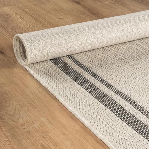 Beverly Rug Easy Jute Bordered Entry Rug 2x3 Washable Durable Indoor Outdoor Area Rugs for Living Dining Room Patio Office Stain Resistant Non Shedding Casual Indoor Outside Carpet 2 x 3 Off-White - color: Bordered/Off-white-black, size: 2' x 3' (Rectangu