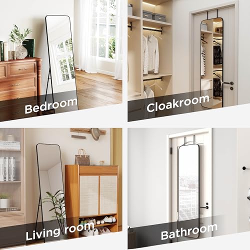 SCWF-GZ 57x16 Full Length Mirror Over The Door Hanging, Floor Stand/Wall Mounted Aluminum Alloy Frame Dressing Mirror for Bedroom Living Room 57 inch Black - color: Black, size: 57"L x 16"W