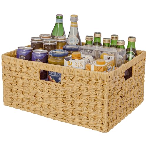 GRANNY SAYS Large Wicker Basket, Decorative Woven Basket for Storage, Wicker Basket with Handles, Waterproof Storage Basket for Shelves, 1-Pack - color: Natural, size: 16 ½"L x 13"W x 7 ½"H