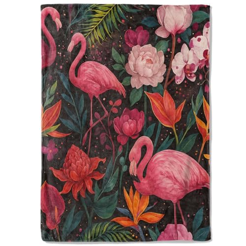 Tropical Flamingo Floral Fleece Blanket,40x50in,Dark Botanical Pink Bird Flower Throw Blankets,Soft Cozy Lightweight, Ideal for Bed Living Room Home Decor,Girls Gifts - color: Flamingo, size: 40x50 Inch