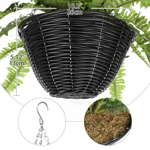 Hollyone 33" Artificial Boston Fern Hanging Basket Large 39 Leaves Fake Ferns in Rattan Pot Greenery Plants for Outdoors & Indoor Faux Fern Bush Basket Plant Patio Garden Home Decor Dusty Green - color: Hanging Basket - Dusty Green Large