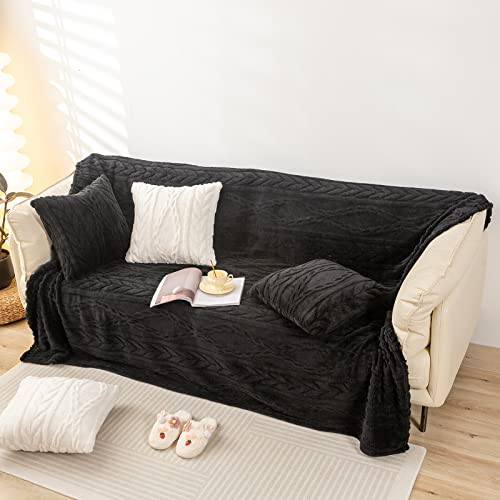YUSOKI Sherpa Large Throw Blanket Single Layer,Light Weight(1.7lb),320GMS-3D Stylish Design for Gift Home Decor (Black,50"x65") - color: Black-(without Pillows), size: Throw (50" x 65")
