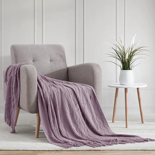 BOURINA Light Lavender Throw Blanket 50x60 Inches Throw Textured Solid Soft Sofa Couch Decorative Knit Blanket - color: Light Lavender, size: 50"x60"