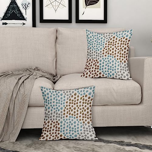 Brown Blue Pillow Covers 16x16 Set of 2 Boho Design Gray Polka Dot Throw Pillows Modern Art Trendy Print Decorative Outdoor Pillowcase Square Cushion Cover Linen Pillow Case for Home Sofa Couch Bed - color: Brown Blue Dots, size: 16" x 16" (Pack of 2)