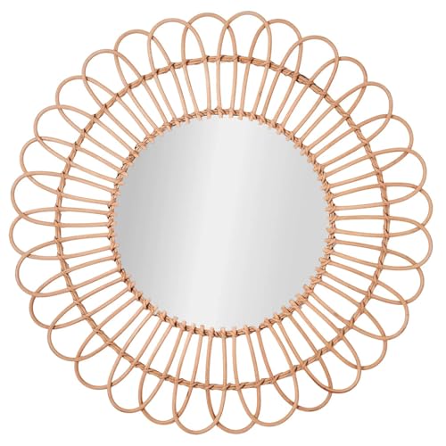 American Art Decor Round Decorative Wall Mirror - Boho Woven Rattan Mirror - Small Hanging Accent Mirror for Living Room, Bedroom, Kitchen, Bathroom, Entryway & More (25")