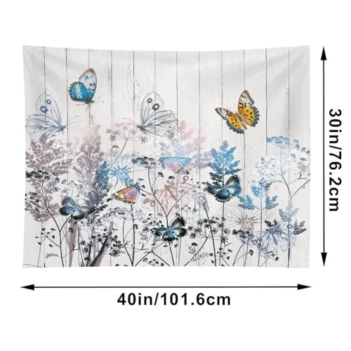 Kurtect Nature Dandelion Tapestry,Rustic Floral Wood Plank Butterfly Theme Print Tapestries for Living Room Party Beach Picnic Blankets Tablecloths Wall Decor, 30x40 in - color: Flower-2, size: 40"L x 30"W