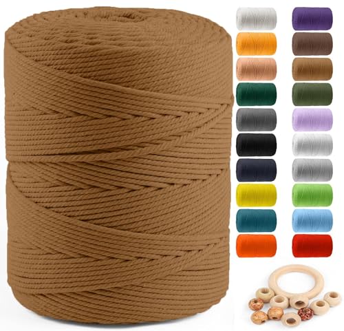 Macrame Cotton Cord 4mm x 547yds, ZUEXT Natural Handmade Caramel Braided Cords 4 Strands Knitted Rope String for Craft Wall Hanging Weaving Tapestry Dream Catchers Hanger DIY Gift (500m) - color: Caramel, style: 4mm x 500m