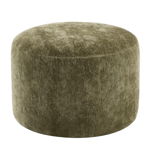 Upholstered Round Ottoman, Green Pouf Ottoman, Modern Footstool with Soft Padded Seat & Solid Wood Frame, Multifunctional Vanity Stool Accent Seat for Living Room and Bedroom, Chenille - color: Green Chenille, size: Set of 1