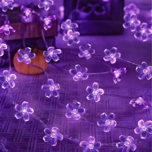 Decorative Connectable 33ft Purple Flower String Lights with 100 LEDs, Memory Function & 8 Modes. Perfect for Bedroom, Christmas, Weddings, Valentine's & Garden Indoor Outdoor Hanging Decorations - color: Purple