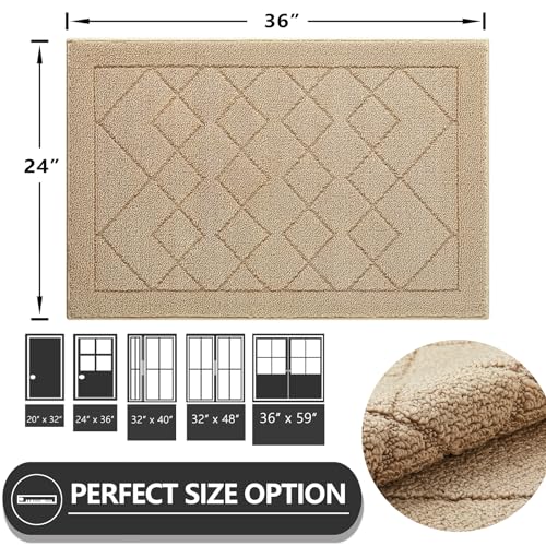 REFETONE Indoor Doormat, Front Back Door Mat 24"x36" Rubber Backing Non Slip Mats, Absorbent Washable Entrance Doormat for Entryway, Resist Dirt Low-Profile Inside Floor Mat for Muddy Shoes, Brown - color: Big Plaid Brown, size: 2' x 3' (Rectangular)