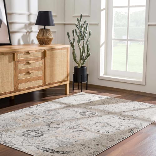 Hauteloom Obsidian Rustic Farmhouse Traditional Floral Medallion Carpet for Living Room, Bedroom, Dining Room - Boho Vintage Oriental Damask Area Rug - Grey, Black, Light Brown, Cream - 2' x 2'11" - color: Beige, Black, Charcoal / Georgiana Geor, size: 1'