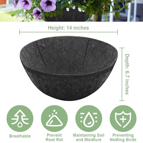 Riare 4 Pack 14 Inch Round Fabric Planter Basket Liner- Hanging Basket Liners Replacement Coco Fiber Liner Alternative for Hanging Basket Flowers (Prevent Birds from Nesting) - size: 14inch