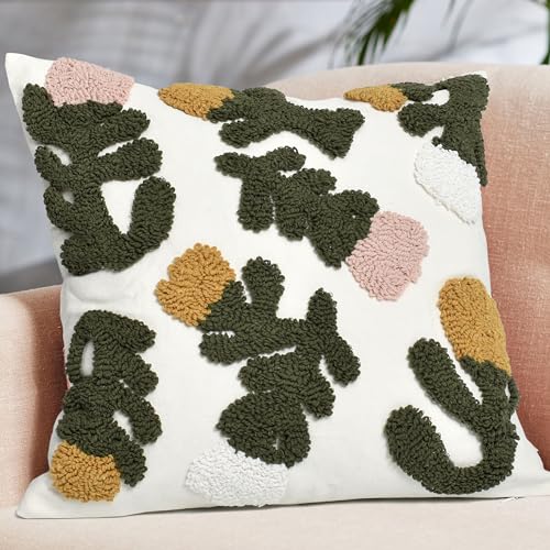 Boho Pillow Covers 18X18 Inch Boho Tufted Throw Pillow Covers Decorative Tassels Cushion Cover Farmhouse Pillow Case for Couch Sofa Bed Living Room Bedroom, Pink Floral - color: Boho Floral Pink, size: 18" x 18" (Pack of 1)