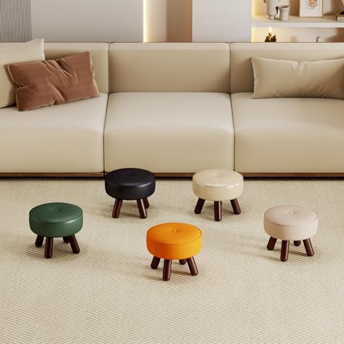 oakvivo 13in Small Foot Stool Ottoman, Round Faux Leather Foot Rest, Footstool Ottomans with Rubber Legs Under Desk, Footrest for Couch, Living Room, Bedroom, Office, 13''L x 13''W x 10.2''H, Black - color: Black