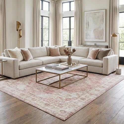 BoutiqueRugs Pink Oriental Traditional Cream 10ft Runner Rug Plum Beige Floral Medallion Kandos Hallway Kitchen Corridor Stairway Laundry Room 2'6" x 10' Stain Resistant Non-Shedding Pet Friendly - color: Cream/Pink/Plum, size: 2'8" x 10' (Runner)