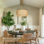 18 inch Natural 3 Light Rattan Chandelier Rattan Farmhouse Light Fixture Woven Pendant Lights Fabric Shade Boho Chandelier for Kitchen Dinning Room - color: 18"-Natural-Drum