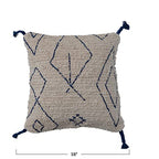 Creative Co-Op Tufted Cotton Geometric Pattern and Tassels, Natural and Blue Pillow, Ivory