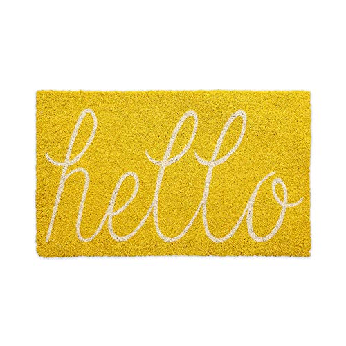 DII Hello Coir Fiber Doormat Non-Slip Durable Outdoor/Indoor, Pet Friendly, 17.5x29.5, Yellow - color: Yellow