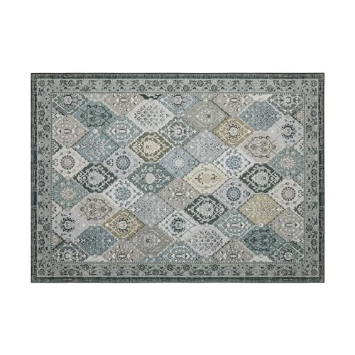 Phantoscope Washable Area Rug 5'x7' Non-Slip, Vintage Boho Rugs for Living Room, Bedroom, Dining Room, Distressed Moroccan Mosaic Diamond Pattern, Low-Pile Foldable Floor Carpet, Grey Charcoal - color: Grey Charcoal, size: 5' x 7' (Rectangular)