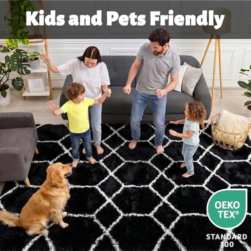 ONASAR Area Rugs for Bedroom Living Room, Fluffy 4x6 Black and White Rug, Geometric Shaggy Plush Bedside Indoor Floor Carpet for Nursery Kids Teens Girls Boys Dorm Home Office Decor - color: 4- Black / White, size: 4' x 6' (Rectangular)
