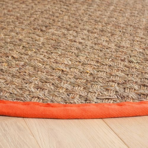 SAFAVIEH Area Rug 6' Round - Natural Fiber Collection - Natural & Rust, Seagrass, Basketweave Pattern with Border (NF114Y) - color: Natural/Rust, size: 6' (Round)
