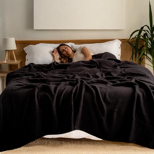 Muslin Blanket - Pure 100% Turkish Cotton Airy Soft Light Versatile Gauze Throw Blanket for Bed, Couch, Sofa (Black, Twin XL Size (71" x 95" inch)) - color: Black, size: Twin XL Size ( 71" x 95" inch )