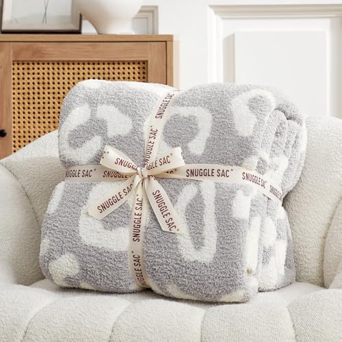 Snuggle Sac Leopard Queen Size Grey Microfiber Fluffy Warm Cozy Fuzzy Soft Blanket Reversible Cheetah Blankets for Bed, Couch, Sofa, 90x90 inches - color: Leopard Grey, size: Queen(90"x90")