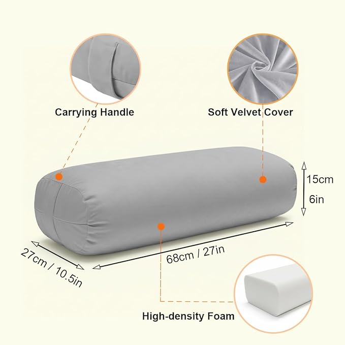Yoga Bolster Pillow for Restorative & Yin Yoga - Meditation Pillow with Velvet Cover - Rectangular