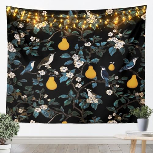 Feelyou Tree Branches Tapestry Botanical Wall Art Nature Theme Wall Hanging Blanket for Living Room Bedroom Pear Home Decor Small 51"x59" Black - color: Black Orange, size: Small