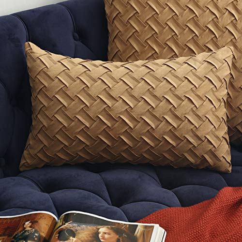vctops Boho Basket Weave Pattern Decorative Throw Pillow Cover Super Soft Suede Solid Lumbar Accent Cushion Case for Couch Sofa Car (Champagne,12"x20") - color: Champagne, size: 20" x 12" (Pack of 1)
