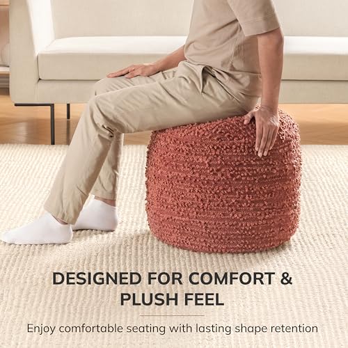 Anji Mountain Pouf Ottoman Foot Rest, Handmade Ottoman Pouf, Comfortable Foot Stool, Decorative Floor Seating for Living Room Decor, Bedroom & Home Décor Accent - Terracotta - color: Terracotta