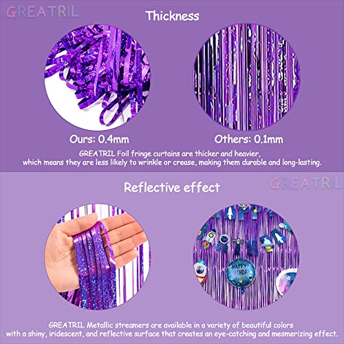 Purple Tinsel Curtain Party Backdrop - GREATRIL Foil Fringe Curtain Party Photo Booth Streamers for Hunters Mermaid Themed Decorations - 1m x 2.5m - Pack of 2 - color: Purple