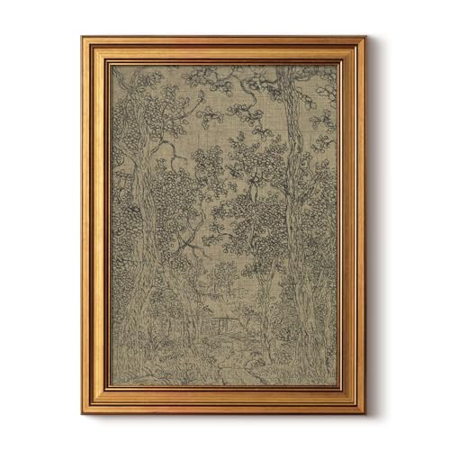 HUARCEY Gold Framed Canvas Wall Art, Antique Sketch Landscape Pictures Vintage Decor, Bedroom Kitchen Shelf Decor, Dark Moody Retro Country Farmhouse Canvas Paintings, 12x16inch - color: Landscape Sketch, size: 16"L x 12"W