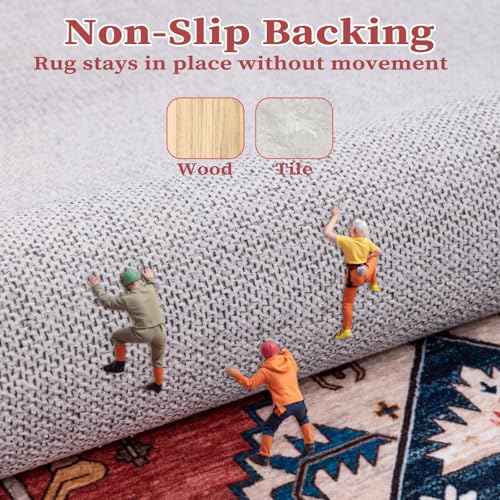 SERISSA Boho Rugs for Entryway, 2x3 Rust Entryway Rug Non-Slip Washable Small Area Rug, Ultra Soft Oriental Vintage Low-Pile Indoor Door Mat Floor Carpet for Entrance Bedroom Kitchen Bathroom - color: Rust/Multi, size: 2' x 3' (Rectangular)