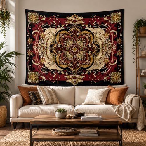 Boho Mandala Moth Tapestry,Hippie Floral Aesthetic Wall Tapestries, Psychedelic Aesthetic Decor, Large Tapestry for Bedrooms, Living Rooms, and Dorms-59.1x49.2 Inch - color: Purple Red, size: 59.1"L x 49.2"W