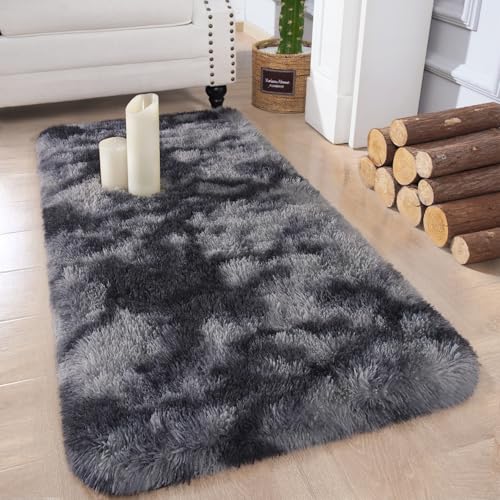 Chicrug Soft Runner Rugs for Bedroom Living Room Plush Fluffy Rug 2x4 Feet, Shag Furry Area Rug Carpet Non Shedding for Nursery Children Kids Girls Room Home Decorative, Grey and Black - color: Grey and Black, size: 2' x 4' (Runner)