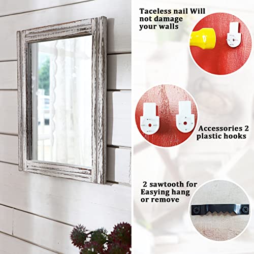 AAZZKANG Wall Mirror with Wood Framed Rustic Mirrors for Wall Rectangle Decorative for Bedroom Bathroom Living Room Entryway Farmhouse Hanging Small - color: A-rustic White, size: 16"L x 12"W