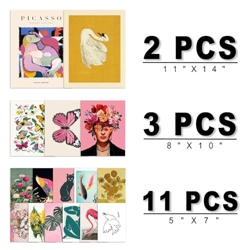 ANERZA 16 PCS Eclectic Wall Art Decor, Modern Maximalist Wall Prints for Bedroom, Posters for Room Aesthetic, Wall Collage Kit Pictures for Living Room, Colorful Dorm Gallery Home Decor - color: Eclectic Multi, size: 11"x14" Unframed