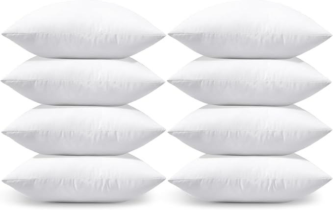 OTOSTAR Pack of 8 Throw Pillow Inserts, 20 x 20 Square Cushion Inner Soft Fluffy Plump Stuffer Cushion Pads White Decorative Pillow Inserts