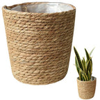Beavorty Woven Flower Basket Hand Woven Straw Planter with Plastic Liner 8.66 Inch Indoor Decorative Plant Pot for Home Office Garden - size: 22X15CM