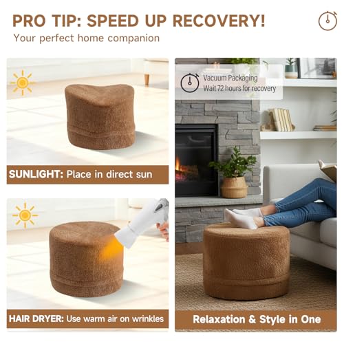 Tiita Pouf Ottoman and Foot Rest, Round Foam Stuffed Floor Pouf with Storag for Living Room, Brown - color: Round Brown